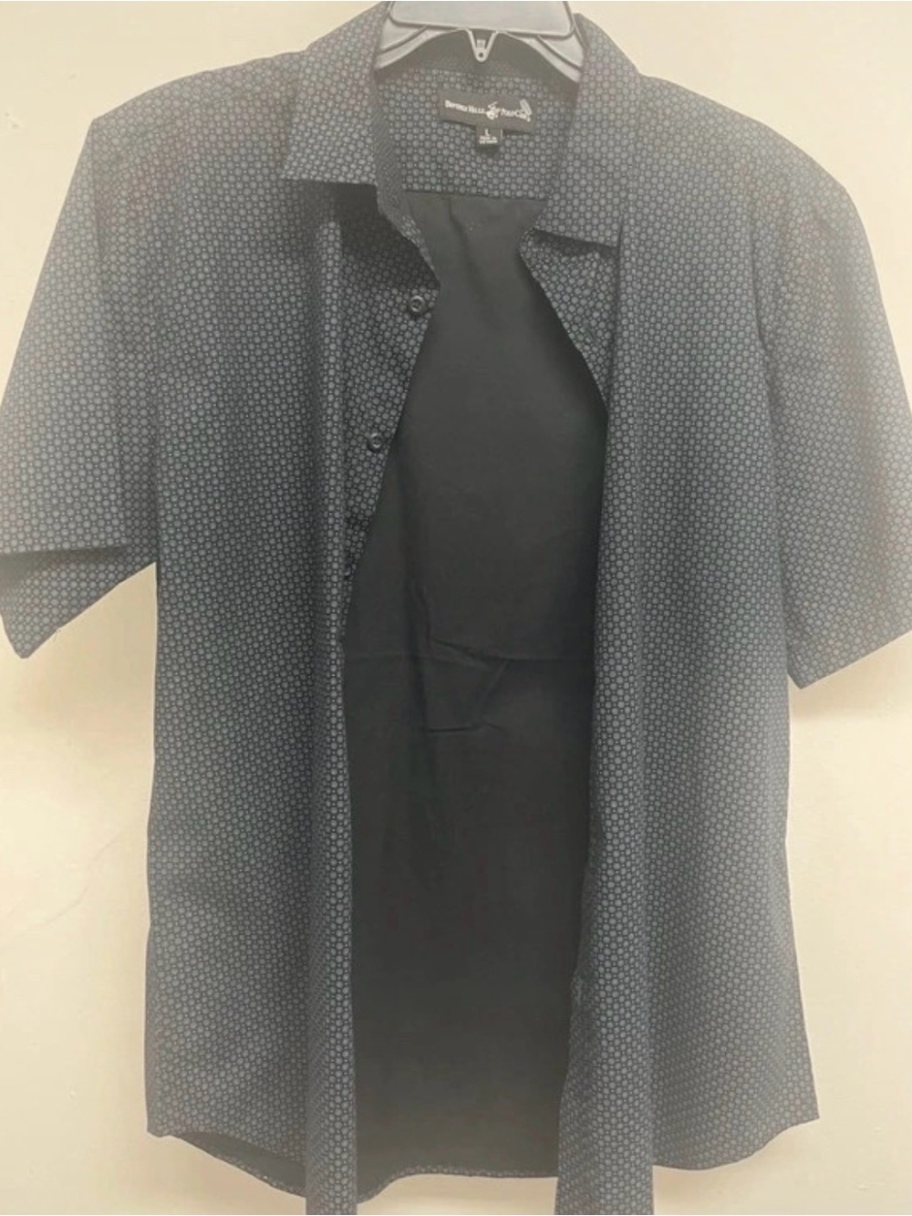 Beverly Hills Polo Club Navy Short-Sleeve Micro-Pattern Button-Down Shirt